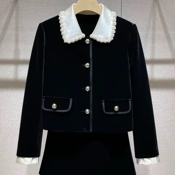 블랙 벨벳 투피스 자켓 미니 스커트 셋업 정장세트 55사이즈 - 3번째 이미지