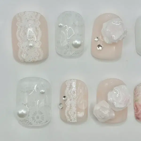 레이스 장미 플라워 네일팁 xs/s/m/l 주문제작 수제 핀터레스트 - 2번째 이미지