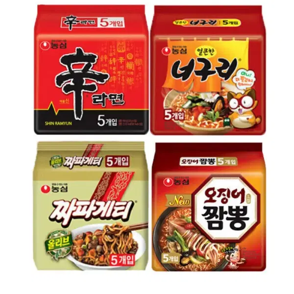농심 라면 세트 20개 신라면/오징어짬뽕/너구리/짜파게티